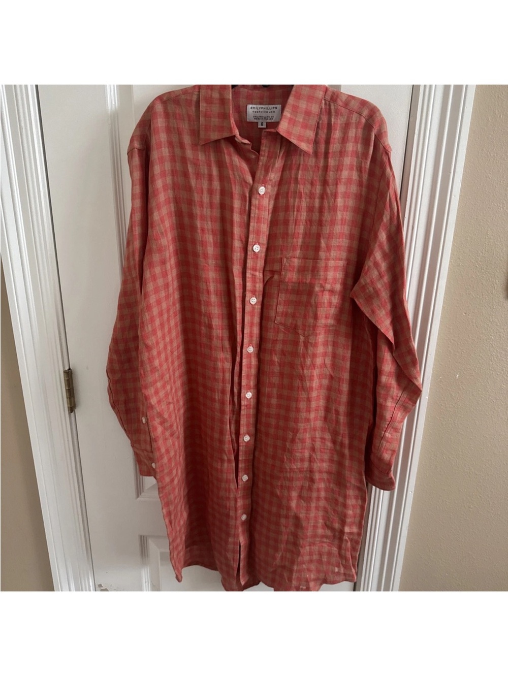 Emily Philips Nashville Casual Women’s Button-Down Shirt Dress in Coral Check